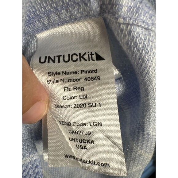 UNTUCKit Shirt Mens Medium Blue Button Up Plaid Textured Pinord Long Sleeve - Picture 4 of 10